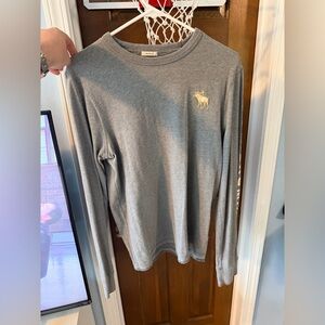 Abercrombie & Fitch Gray Long Sleeve Crew with Gold Moose